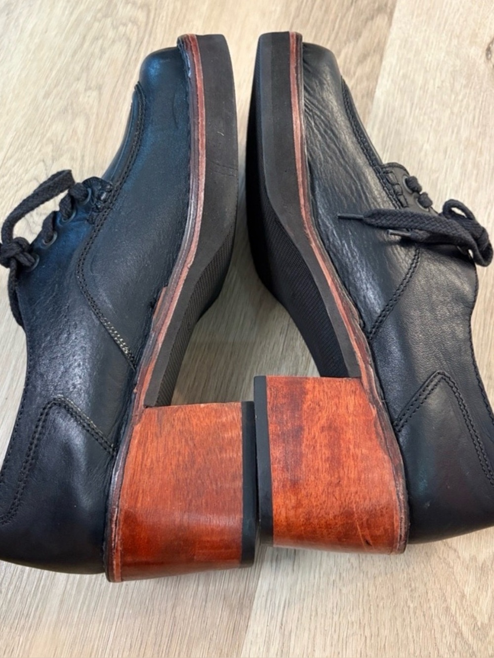SWEET STEP vintage genuine leather Oxfords chunky wooden heel size 10B academia - Picture 7 of 11